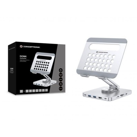 Conceptronic DONN26G Tablet Stand with 8-in-1 USB 3.2 Gen 1 Docking...