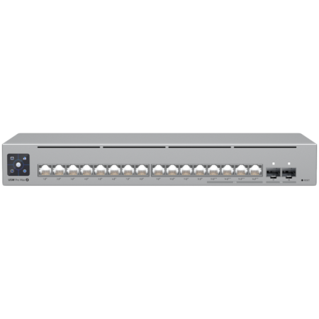 Ubiquiti 16-port, Layer 3 Etherlighting switch with 2.5 GbE, PoE++ output, and versatile mounting options, 4x 2.5 GbE PoE++ port