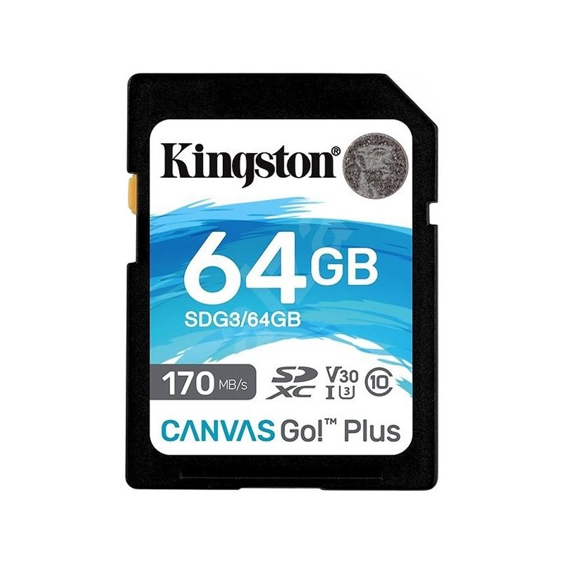 Kingston 64GB SDXC Canvas Go Plus 170R C10 UHS-I U3 V30 EAN: 740617301397