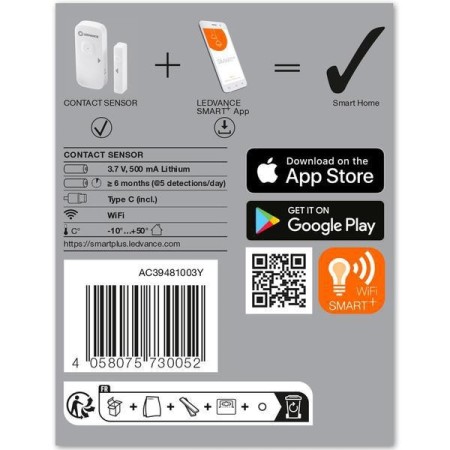 Senzor de contact Ledvance SMART+ WiFi, 72x31x24mm, Alb ,baterierei...